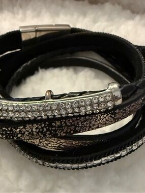Buckle Black Multi-Row Crystal Wrap Watch Bracelet